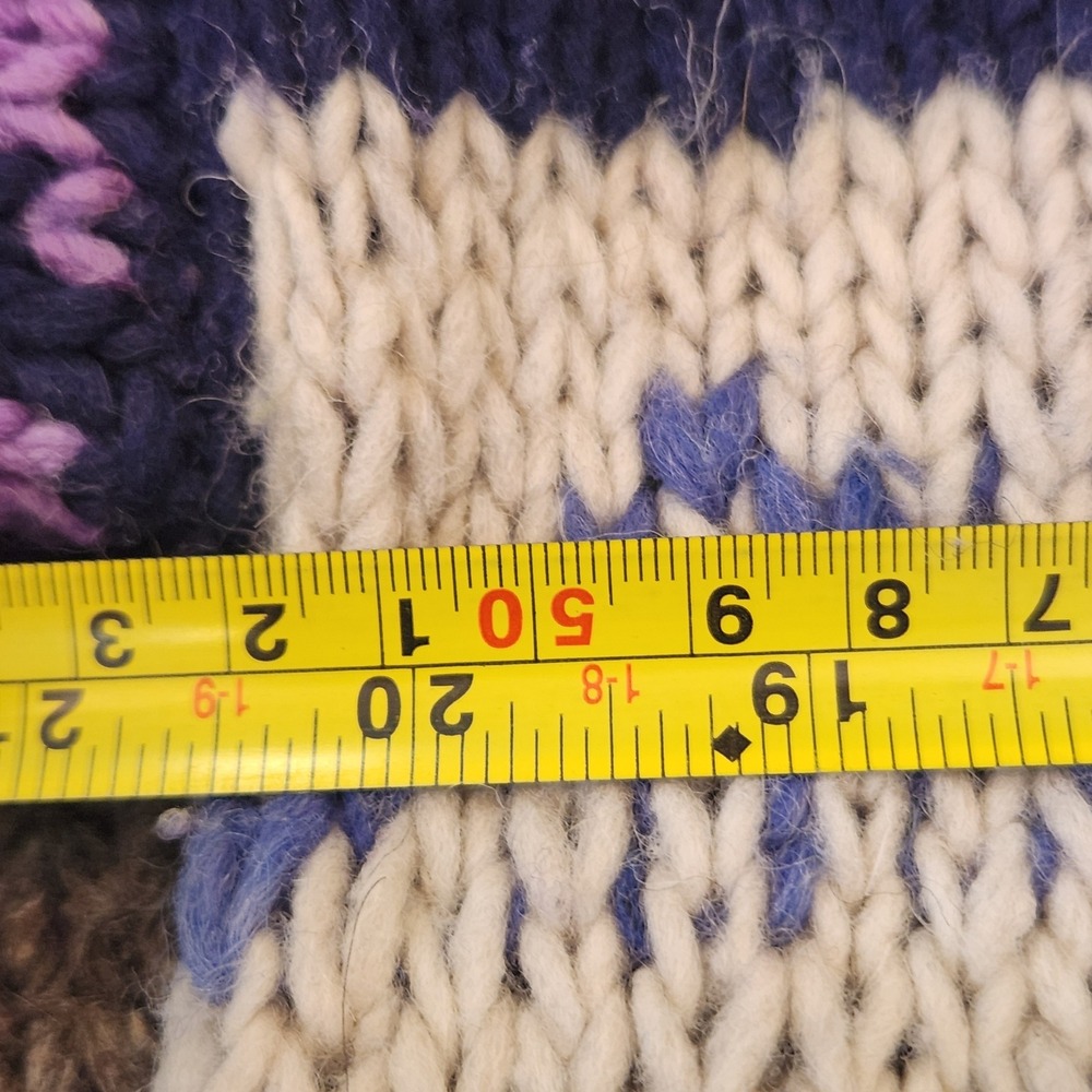 Vintage Landivar Iburg Wool Sweater Unisex XL Navy Purple Handmade in Ecuador - Picture 3 of 9